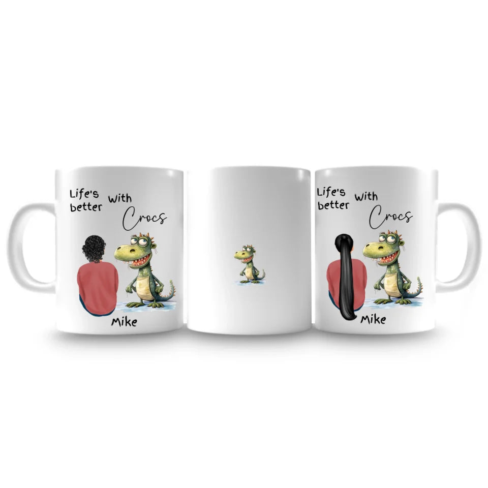 mug featuring crocodile and personalisation