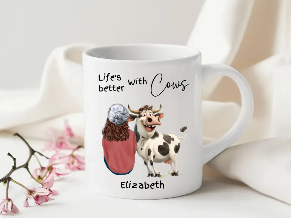 Personalised mug with cow graphic