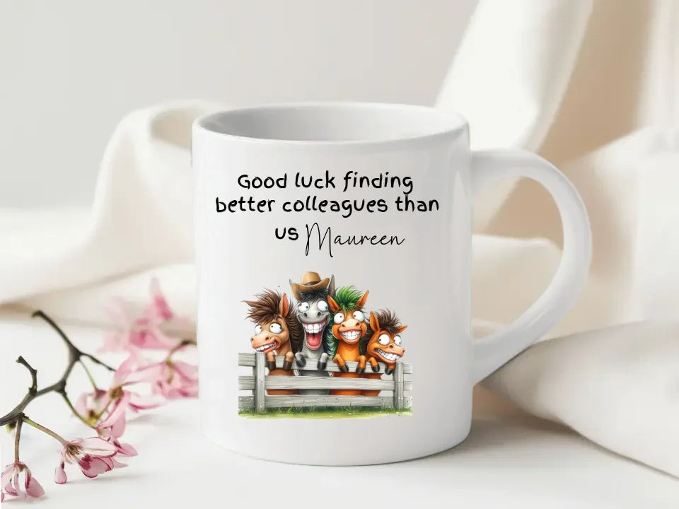 Office farewell mug with quirky animals