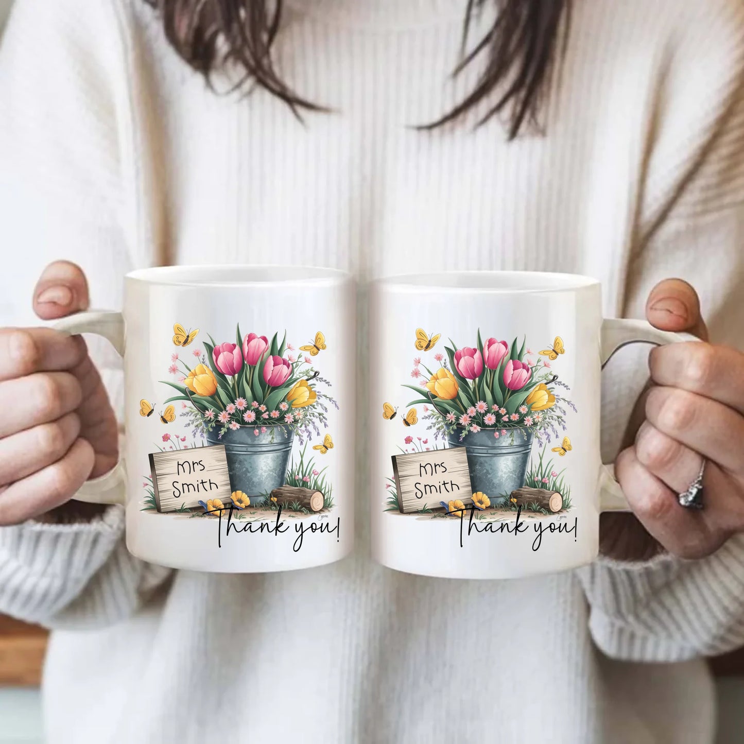 Goodbye gift mug with colorful flowers
