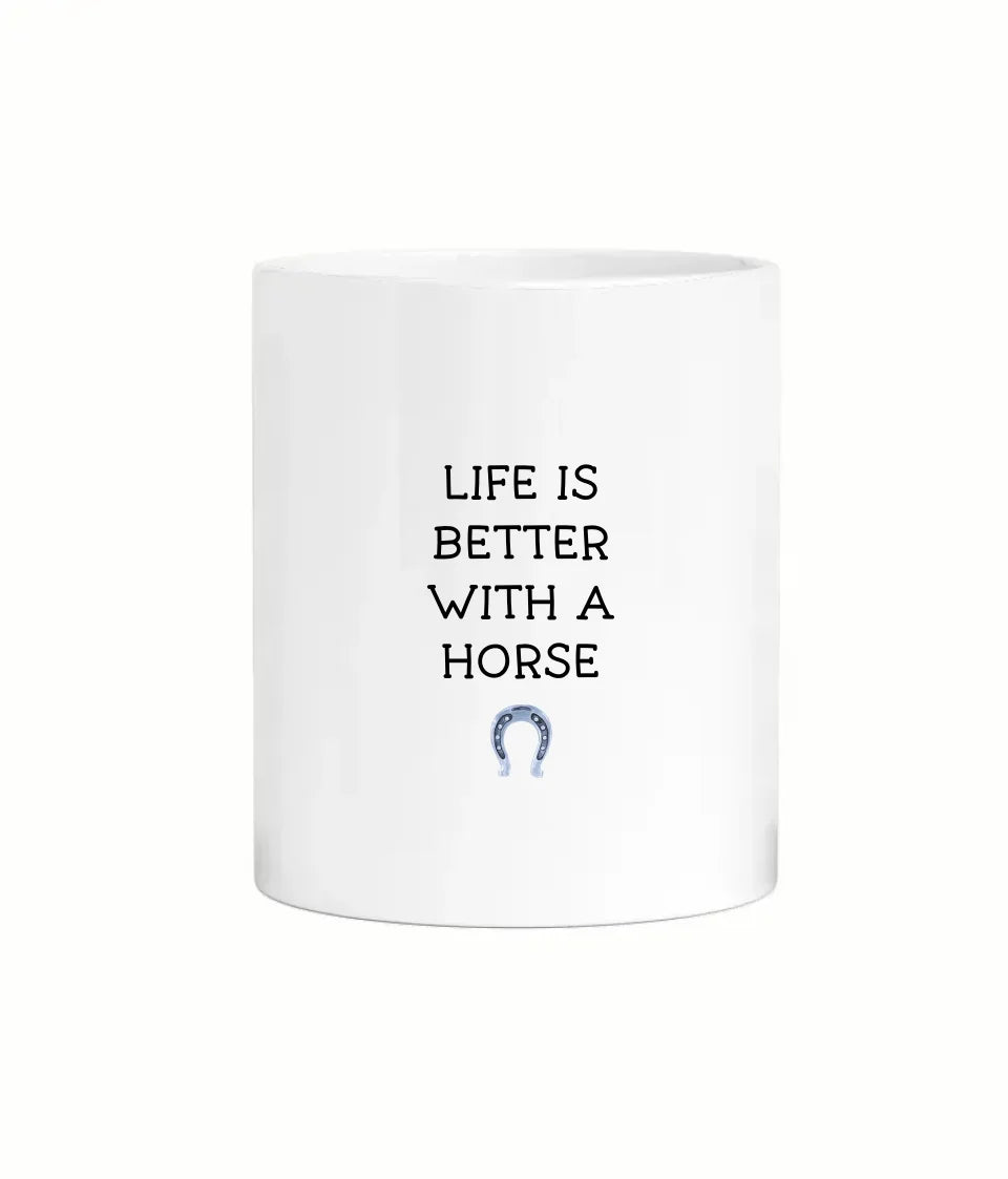 Male and female icons with custom horse illustration mug
