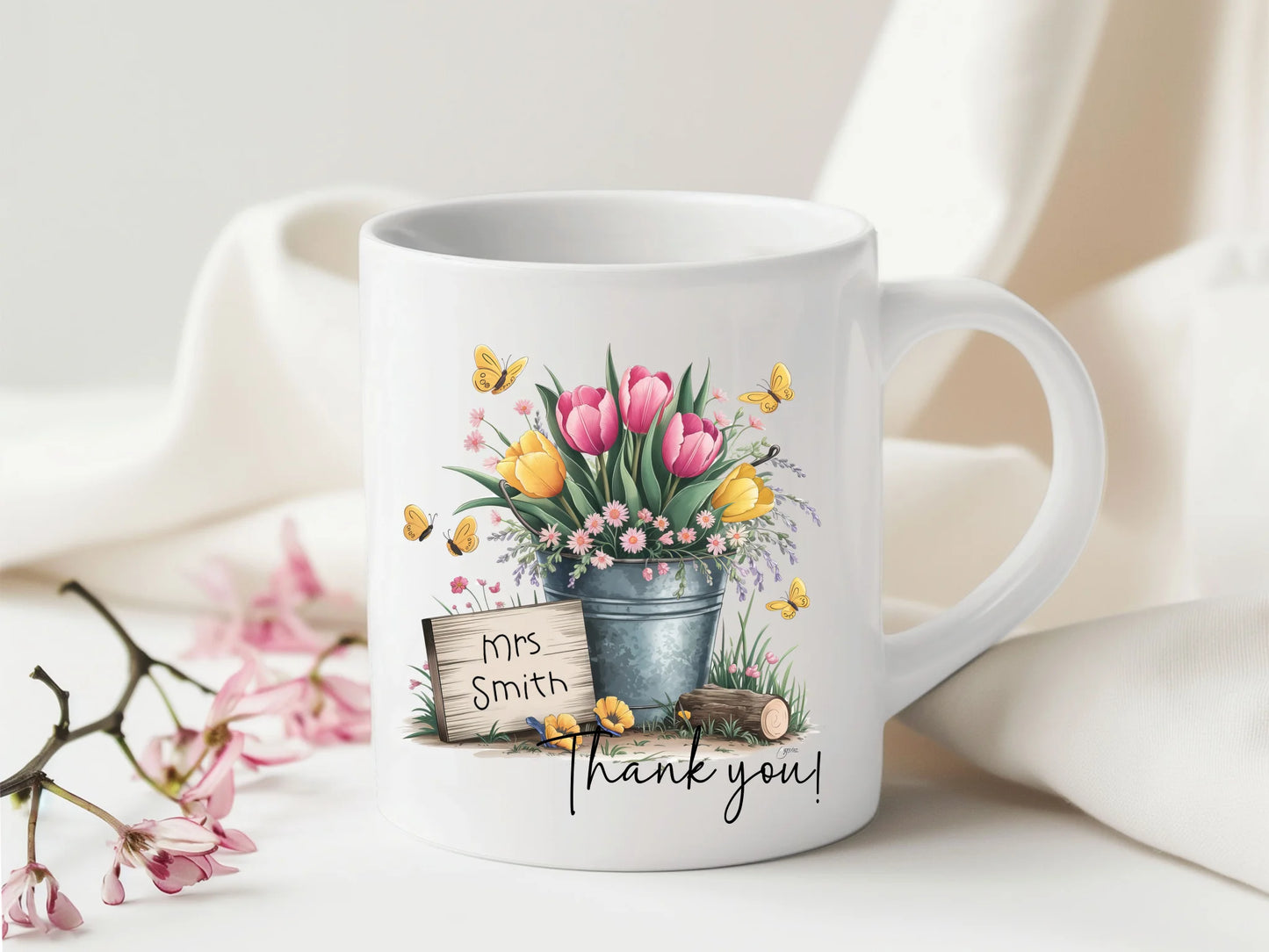 Miss You Cute tulip bouquet mug with custom message