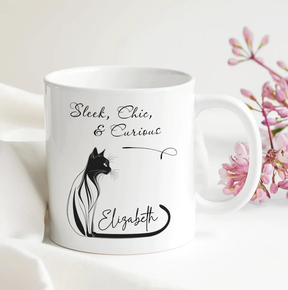 Sleek Chic Curious Cat Mug