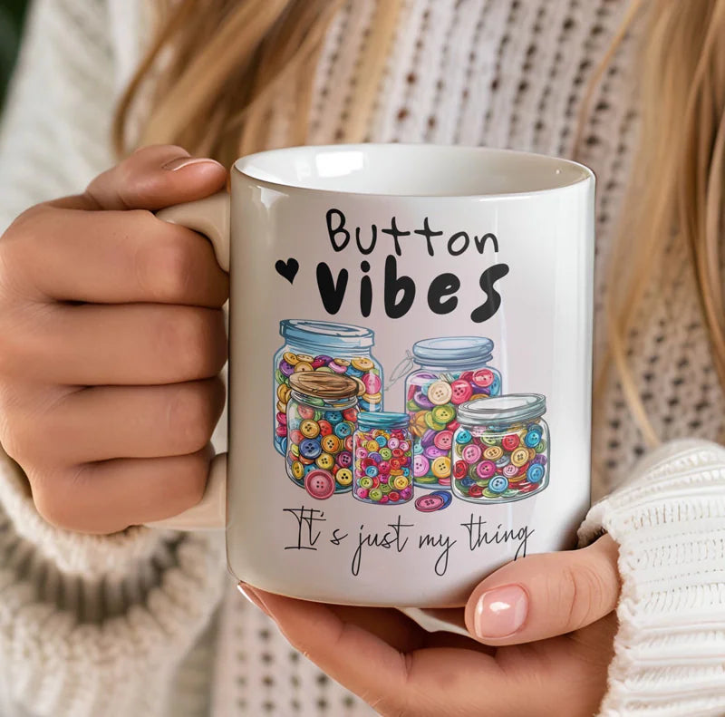 Button vibes custom mug