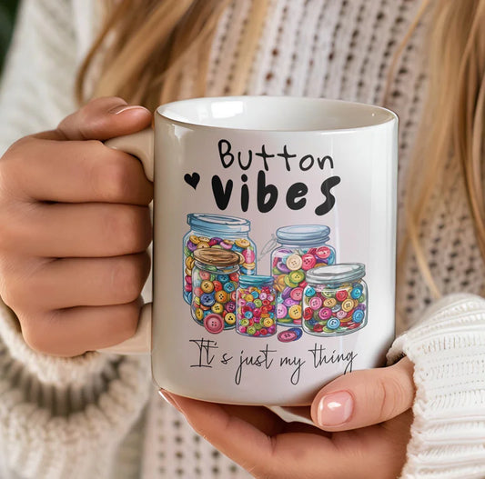 Button vibes custom mug