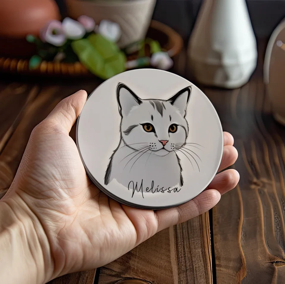Custom Grey Cat Coaster with name