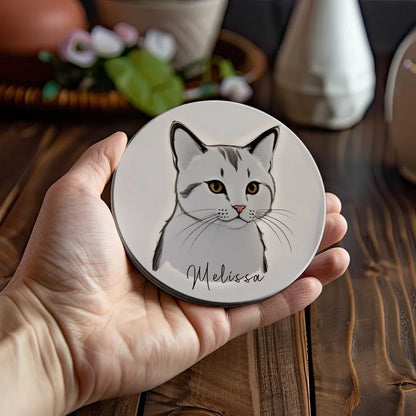 Custom Grey Cat Coaster with name