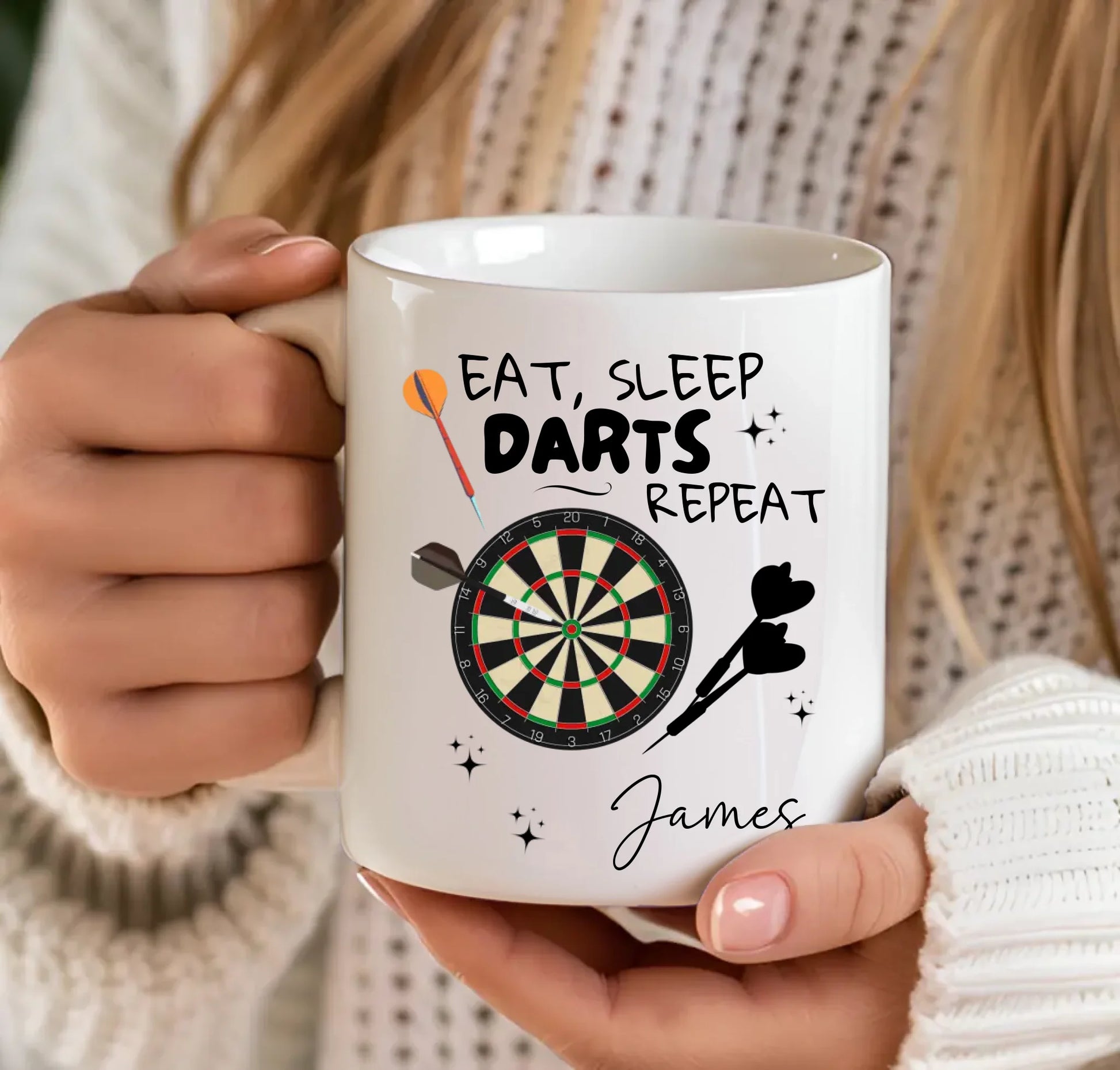 Darts player gift mug with bold text design