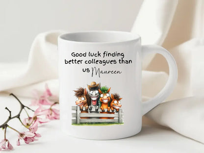 Office farewell mug with quirky animals