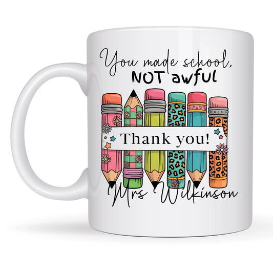 Funny teacher mug with colorful pencils