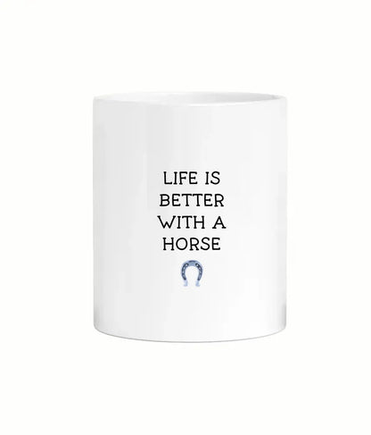 Male and female icons with custom horse illustration mug