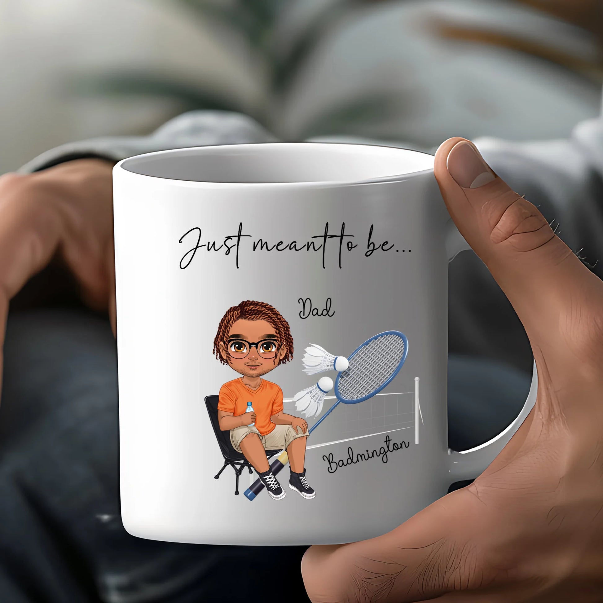 personalised badminton mug with racket