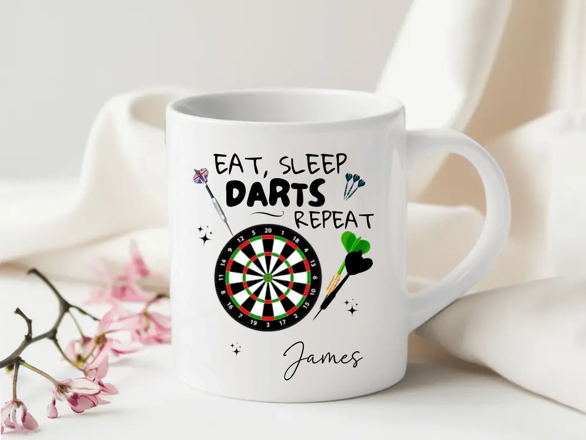 Eat Sleep Darts Repeat ceramic mug for players