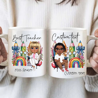 Personalized teacher mug with cartoon character