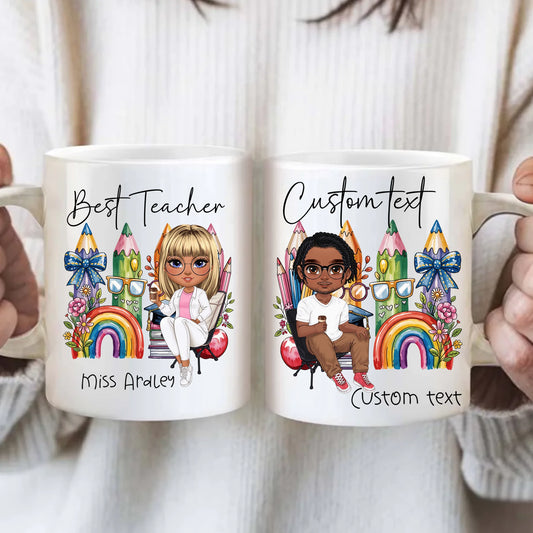 Personalized teacher mug with cartoon character